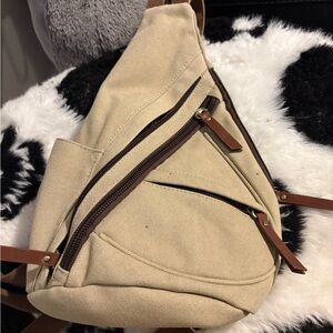Stylish Tan Canvas Sling Bag